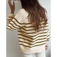 thumbnail image 4 of Ladies Casual Long Sleeve Striped Pullover Top, Round Neck Raglan Sleeve Sweater, Loose Fit Crew Neck Sweatshirt, Chunky Button Up Pullover Knit Top（L）, 4 of 5