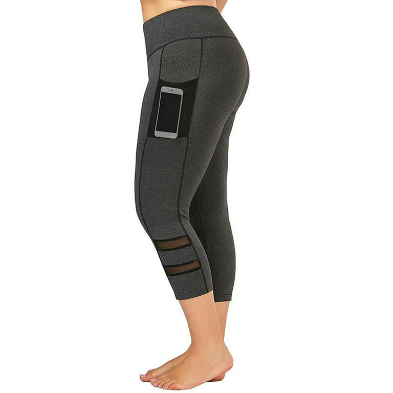 Scvgkk Womens Plus Size Pockets Leggings Sport Fitness Workout Compression  Capri Pants
