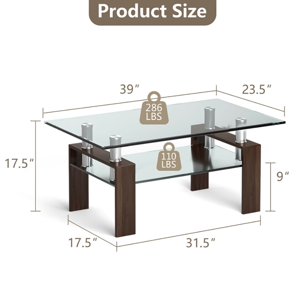 Finihen Glass Coffee Table, Rectangular Coffee Table, Rectangle Glass Coffee Table with Metal Legs, for Living Room, Reception Room, Brown Finihen Glass Coffee Table, Rectangular Coffee Table, Rectangle Glass Coffee Table with Metal Legs, for Living Room, Reception Room, Brown