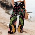thumbnail image 2 of QIJUNTUO Casual And Fashionable Beach Elastic Waist Wide Leg Pants With Colorful Floral Print Pockets Flare Pants for Women Black, 2 of 4