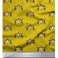 thumbnail image 1 of Soimoi Yellow Poly Georgette Fabric Feather & Elk Mount Face Printed Fabric 1 Yard 52 Inch Wide, 1 of 5