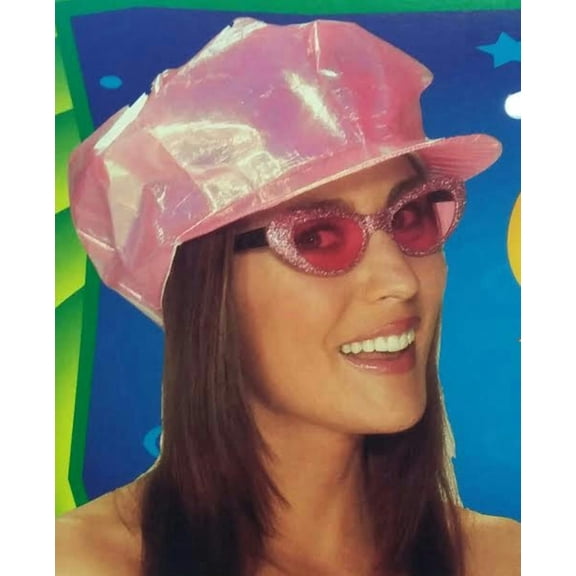 Pink Shiny Iridescent Go Go 60s 70s Cap Costume Hat
