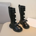 thumbnail image 6 of Black Girls British Style Long Leather Boots With Bow And Zipper High Top Boots For Children, 6 of 7
