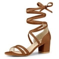thumbnail image 1 of BLISSFUL STEP Women's Open Toe Color Block Lace Up Heel Sandals, 1 of 6