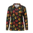 thumbnail image 3 of Chririnla Stylish Maple Leaf Print Quick Dry Women's Golf Shirt Collared Long Sleeve 1/4 Zip Tennis Shirts for Women Tank Top Polo Pickleball Outfits for Golfing Tennis Workout,M, 3 of 7