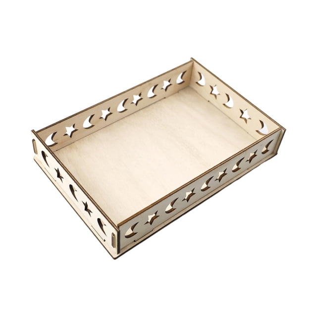 GUOOL Wood Mubarak Dinner Tray Plate DIY Decorative Tableware for Dessert Food Storage