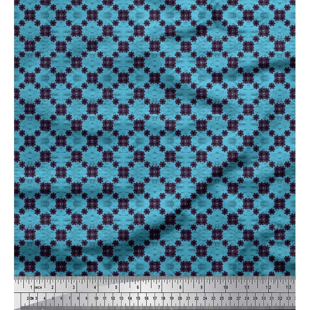 Soimoi Silk Fabric Check & Floral Artistic Decor Fabric Printed Yard 42 Inch Wide