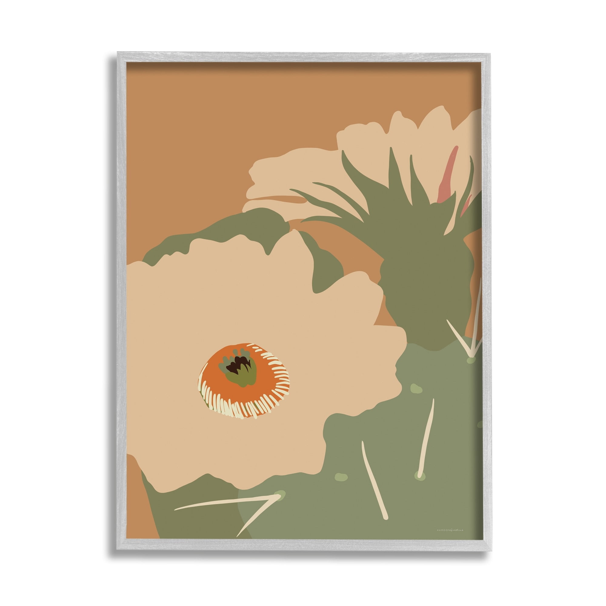 Stupell Industries Modern Cactus Flower Blossom Arid Vegetation Plants Graphic Art Gray Framed Art Print Wall Art, Design by Kamdon Kreations