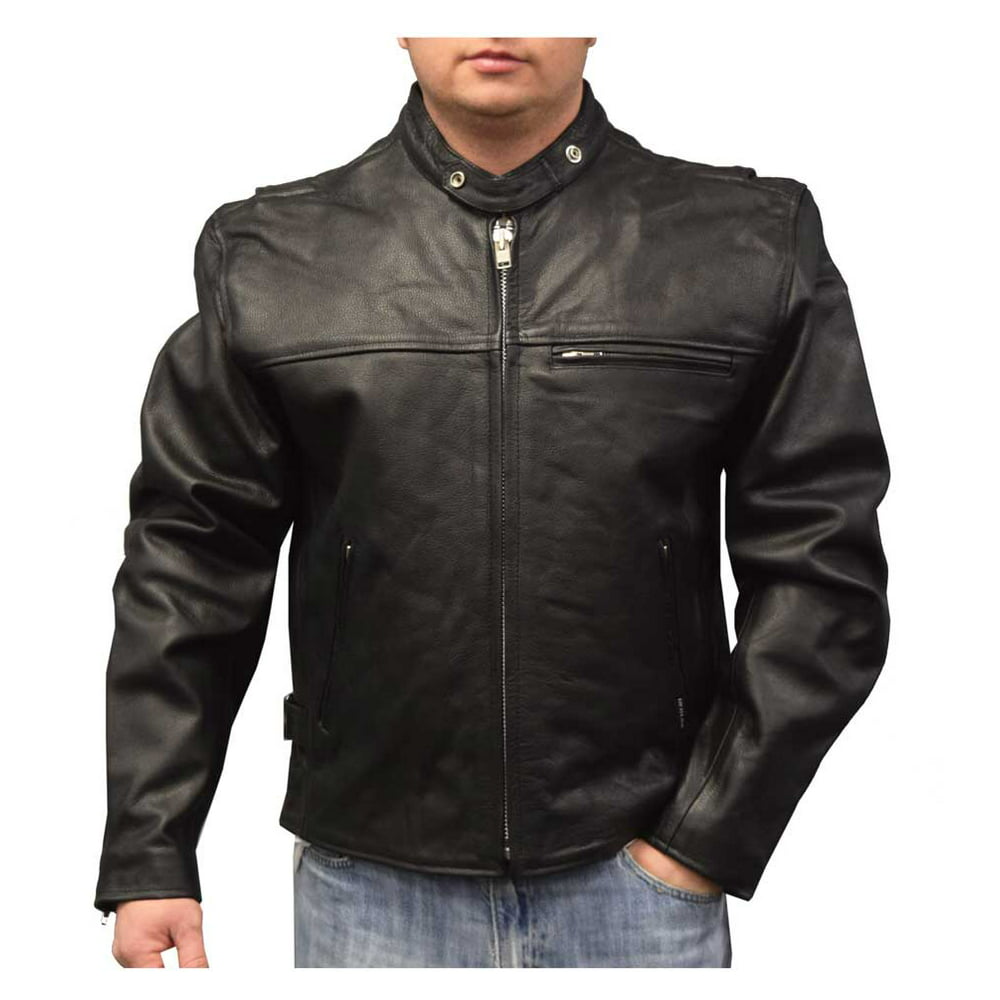Redline Men's Lightweight Zip Out Liner Cowhide Leather Jacket, Black M ...