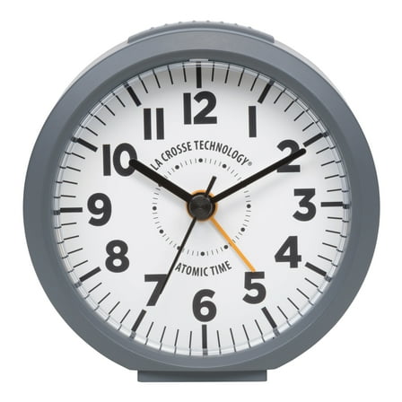 La Crosse Technology 4-Inch Round Gray Atomic Analog Alarm Clock, 617-710