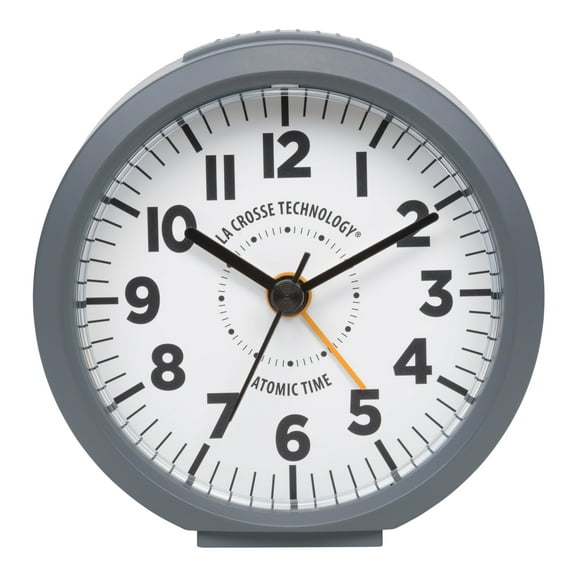 La Crosse Technology 4-Inch Round Gray Atomic Analog Alarm Clock, 617-710