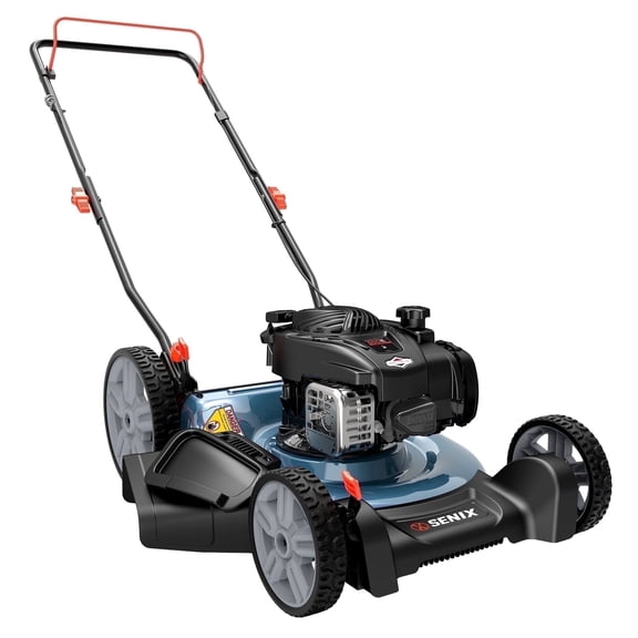 SENIX Gas Lawn Mower 21in Cutting Blade 22in Cutting Deck, 140cc 4-Cycle Made in Briggs & Stratton Engine, 2-In-1 Mulch & Side Discharge Push Mower, 6-Height Adjustment, 11" Rear Wheels, LSPG-M6