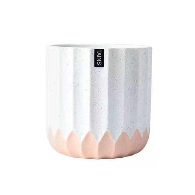Inteprter Macetas De Cerámica Macetas De Cemento Natural Para El Hogar Macetas De Interior Macetas De Macetas De Cemento De Cerámica Macetas De Jardín y Patio Blanco+Rosa 12*12*13