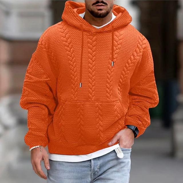 Sudadera con capucha para hombre, moda, color liso, sudadera con capucha, manga larga, informal, con cordones, de punto, abrigo, blusa de poliéster para hombre