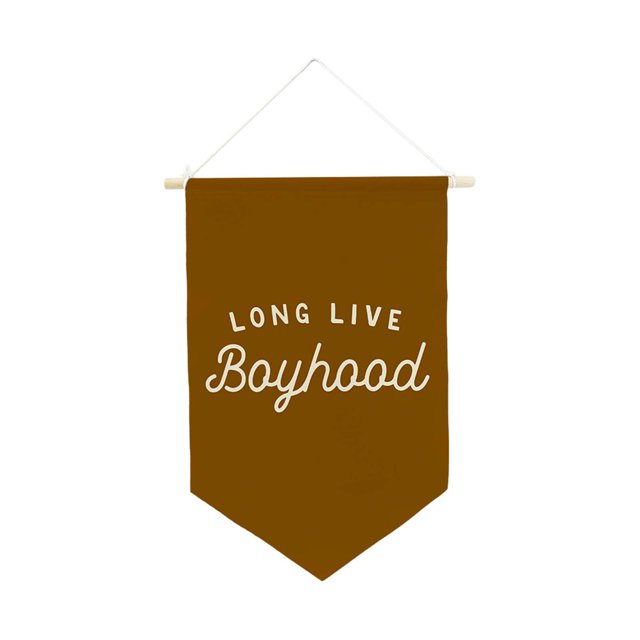 Almencla Long Live Boyhood Banner Decorative Wall Decor for Party Kids Room Teen Boys Brown
