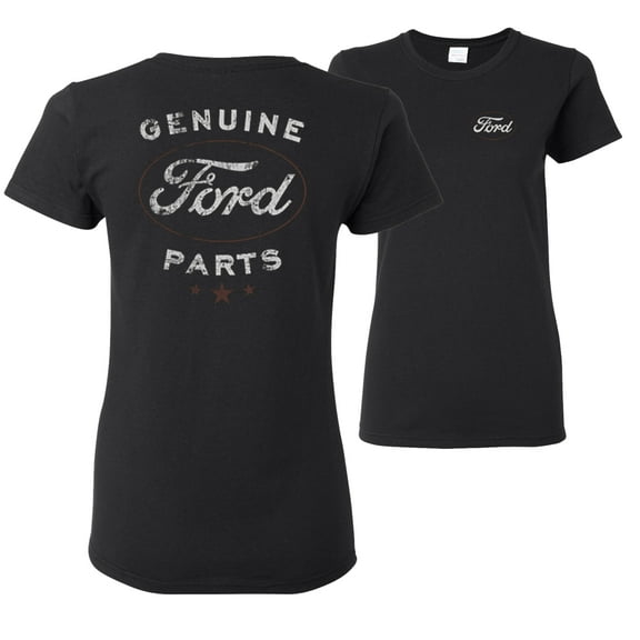Wild Bobby,Vintage Distressed Genuine Ford Parts Cars and Trucks Front and Back Womens Graphic T-Shirt, Black, Small