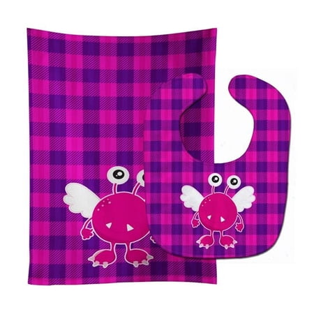 Monster Angel on Plaid Baby Bib & Burp Cloth