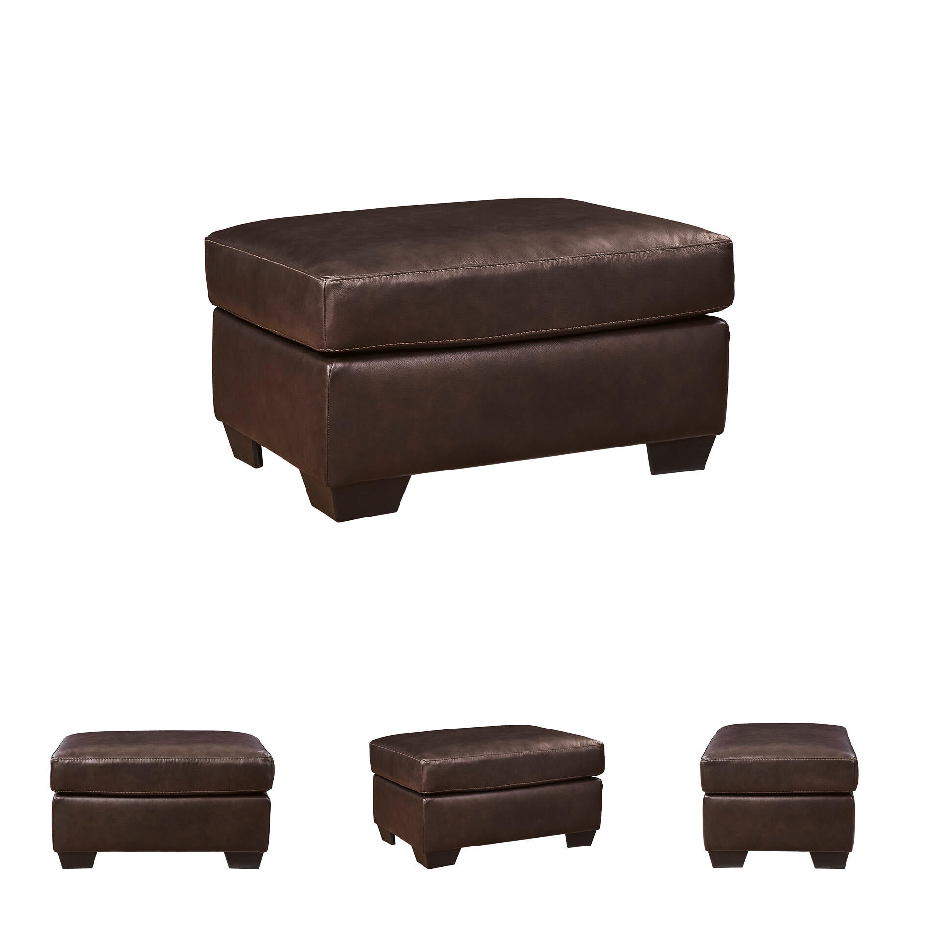 Signature Design by Ashley Santorine Leather Ottoman in Dark Brown