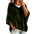 thumbnail image 2 of FAHUOMU Women's Pullover Hoodies Three Quarter Sleeve Drawstring Velour Tops Casual Loose Fit Warm Fall Winter Clothes, 2 of 8