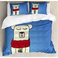 thumbnail image 1 of Polar Bear Duvet Cover Set Queen Size, Polar Bear with a Present Merry Christmas Birthday Greeting Cartoon, Decorative 3 Piece Bedding Set with 2 Pillow Shams, Violet Blue Multicolor, by Ambesonne, 1 of 3