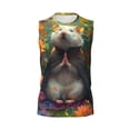 thumbnail image 6 of Lsque Colorful Flower Meditating Hamster Print Men's Cotton Blend Sleeveless Muscle Shirts (S-3XL)- Moisture Wicking, Odor Protection, UPF 30+,Small, 6 of 8