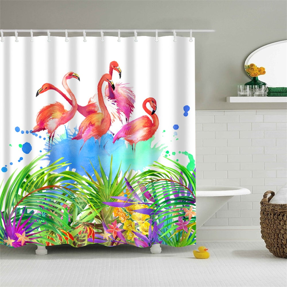 Shower Curtain Cute Flamingo Tropical Bird Pink Splash