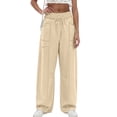 thumbnail image 7 of Lumtrix Womens Barrel Pants Drawstring Wide Leg Sweatpants Baggy Summer Lounge Pants Casual Beach Trouser with Pockets Beige 2XL, 7 of 7