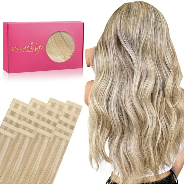 GFDYREE Extensions de Cheveux à Ruban WENNALIFE pour Femmes, 20 Pcs 50g 20 Pouces Blond Sale Méchant Décolorant Ruban Blond à Ruban dans les Extensions de Cheveux Cheveux Humains Rallonge Cheveux Humain Lisse Invisible Ha