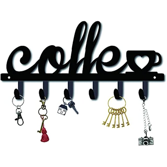 CHOK Hook Hanger Wall Key Holder Metal Decorative Mounted Coat Hanger with Key Shape Design Organizer Rack with 6 Hooks for Wall Bathroom Kitchen Entryway