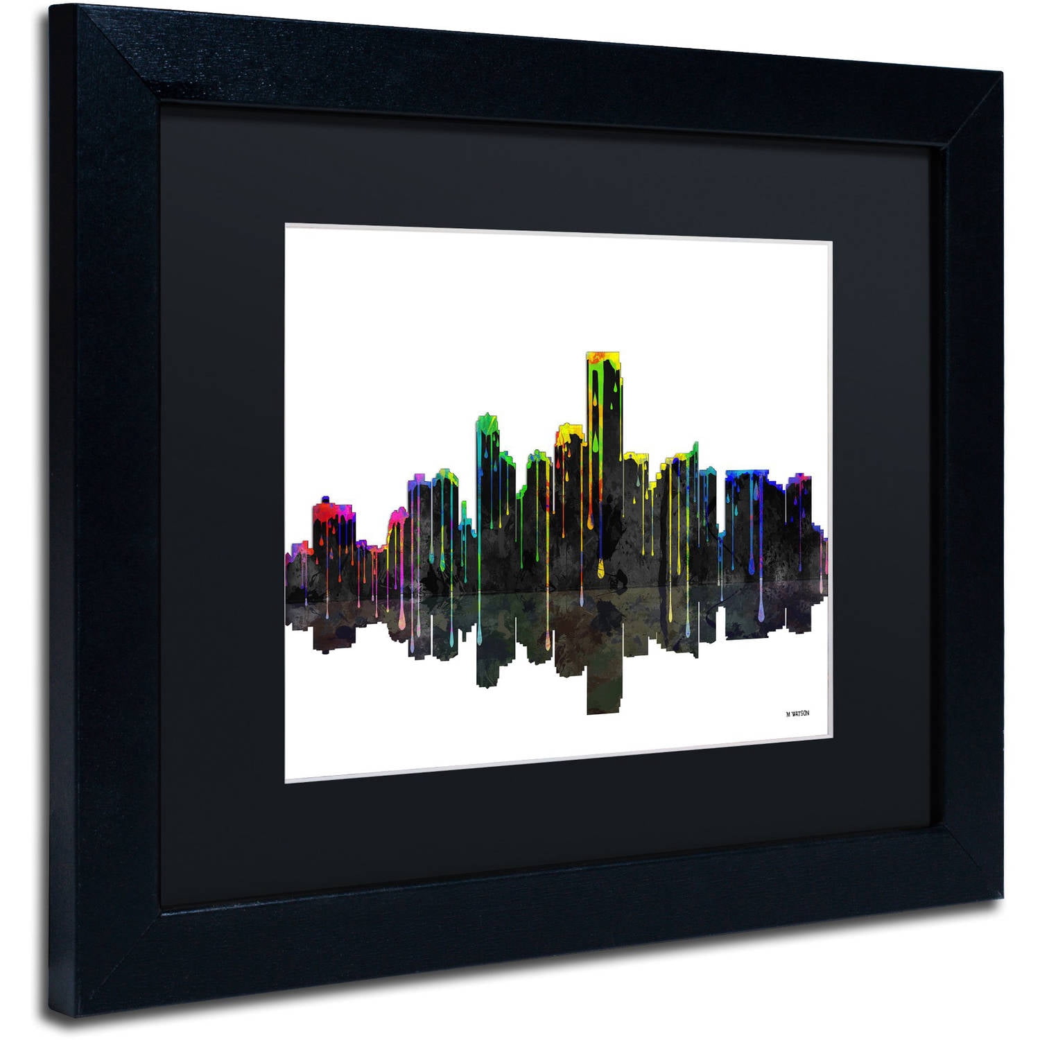 Trademark Fine Art "Jersey City New Jersey Skyline II" Canvas Art by Marlene Watson Black Mat, Black Frame