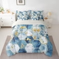 thumbnail image 2 of Feelyou Grey Blue Marble Bedding Comforter Set 7pcs, Chic Gold Honeycomb Abstract Queen Bedding Sets, Teens Adult Girls Women Reversible Queen Sheet Sets, Luxury Bedroom Decor, 2 of 7