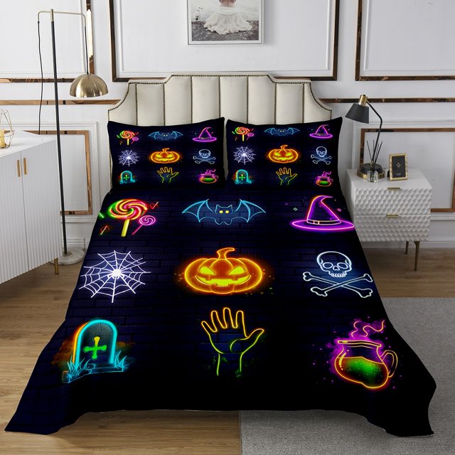Erosebridal Ensemble de Couvre-Lit Toile d'Araignée Jumeau, Ensemble de Literie Citrouille Gothique, Décor Imprimé Halloween 2 Pcs