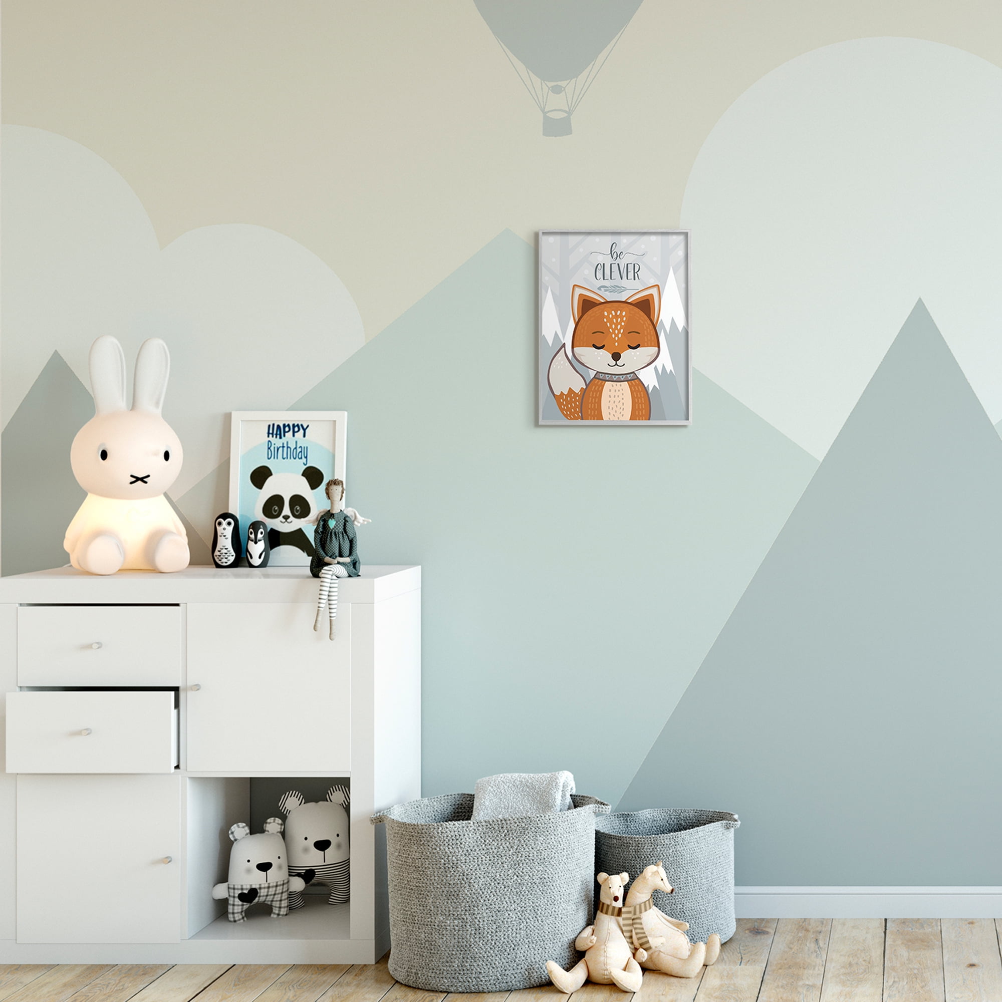 Be Clever Phrase Cute Fox Mountain Forest 11 in x 14 in Framed Painting Art Prints, by Stupell Home Décor