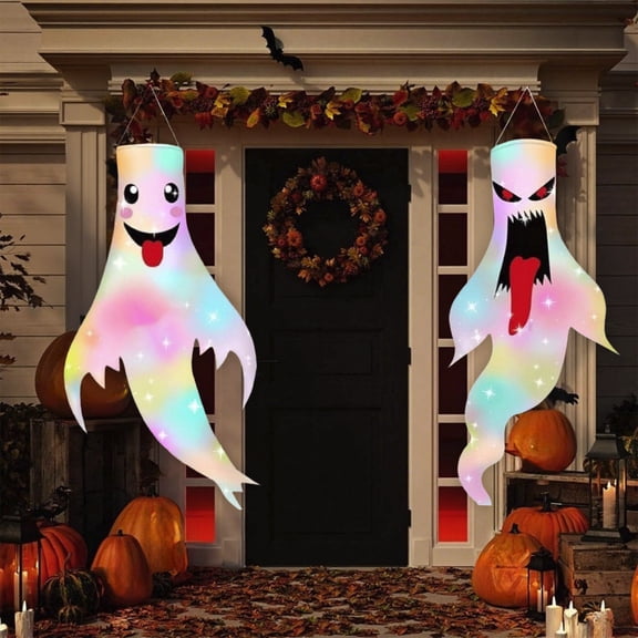 Mecorevxz Halloween Windsock Ghost Decoration Venue Props Halloween Ghost Hanging Ghost Glowing Pendant Suitable for Halloween Decorations(C)