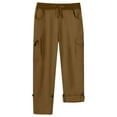 thumbnail image 4 of Qulqfy Cotton Women's Pants 2025 Brown Capri Casual High Waisted Petite with Pockets Cargo Pants Trousers Women L, 4 of 8