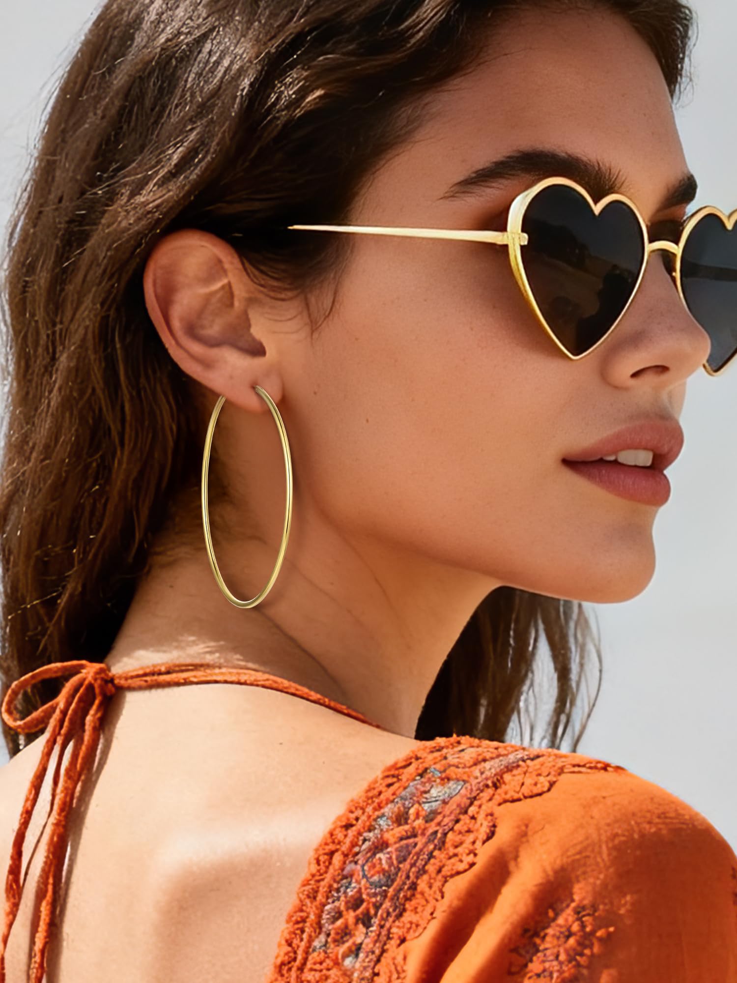 ChicSilver Large Gold Plated Silver Hoop Earrings for Women 14k Gold Hoop Earrings for Women Hypoallergenic Big Endless Hoops Earring 70MM