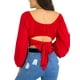 thumbnail image 2 of Sunloudy - Camiseta corta con hombros descubiertos para mujer, manga larga, color sólido, con nudo en la espalda, fruncida Sunloudy  moda, 2 of 4