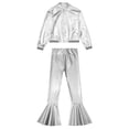 thumbnail image 3 of MSemis Kids Girls Metallic Jazz Hip Hop Disco Jacket Coat with Flared Pants Dress Up Silver 8, 3 of 7
