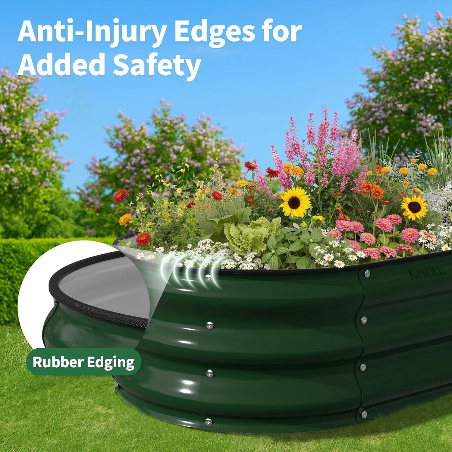 Raised Garden Bed, 4x2x1 FT Galvanized Steel Metal Raised Garden Bed, Oval Open-Bottom Design, 12-Inch Deep for Outdoor Vegetable & Herb Gardening, Forest Green