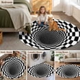 thumbnail image 6 of 3D Optical Illusion 6ft Round Rugs, Black White Checkered Plaid Visual Trap Washable Non-Slip Area Rugs for Living Room Bedroom Kitchen, Low Pile Dining Room Kicthen Circle Carpet, Indoor Floor Rug, 6 of 9