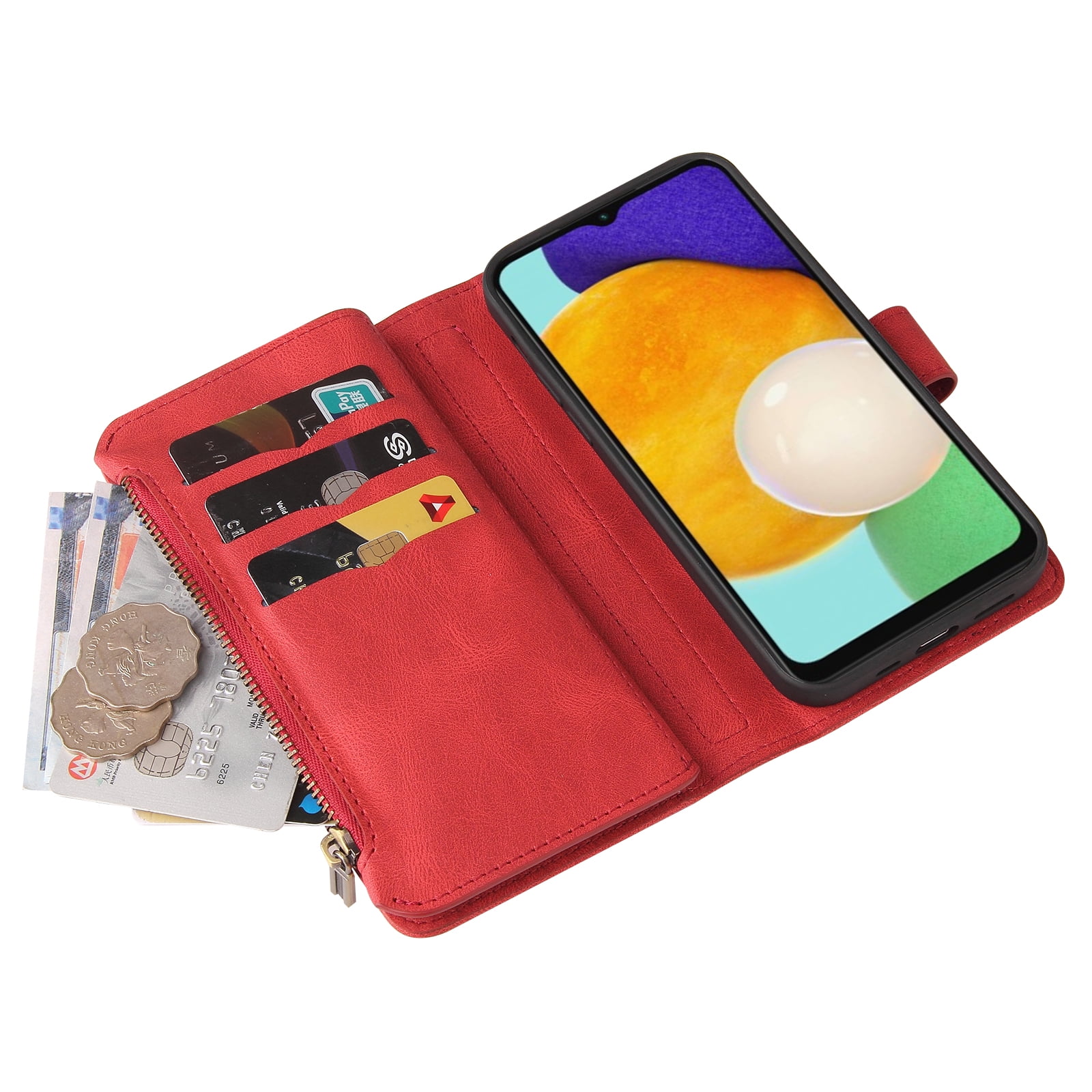 Phone Case for Samsung Galaxy S25 Plus, S25 Plus Wallet Case, Luxury Folio Flip Leather Cover [Zipper Pocket] [Wrist Strap] [Kickstand] for Samsung Galaxy S25 Plus, Red