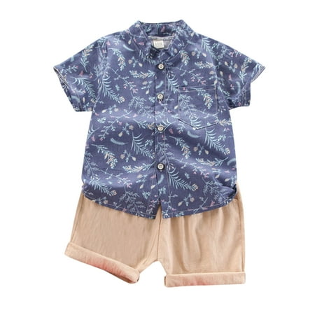 

Summer Kids Baby Boys Floral Print Button Down Shirt+Shorts Beach Outfits Set