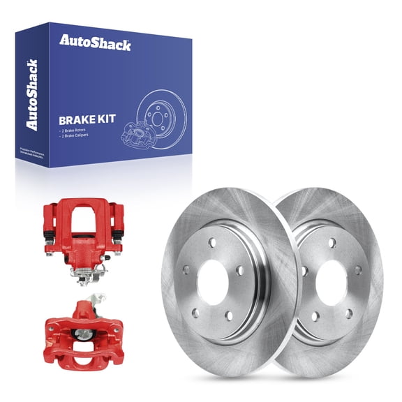 AutoShack Rear Solid Brake Rotors   Calipers Red 4-PC Brake Kit Replacement for 2008-2016 Dodge Grand Caravan 2008-2016 Chrysler Town & Country 2009-2014 Volkswagen Routan 12" (304.9 mm)