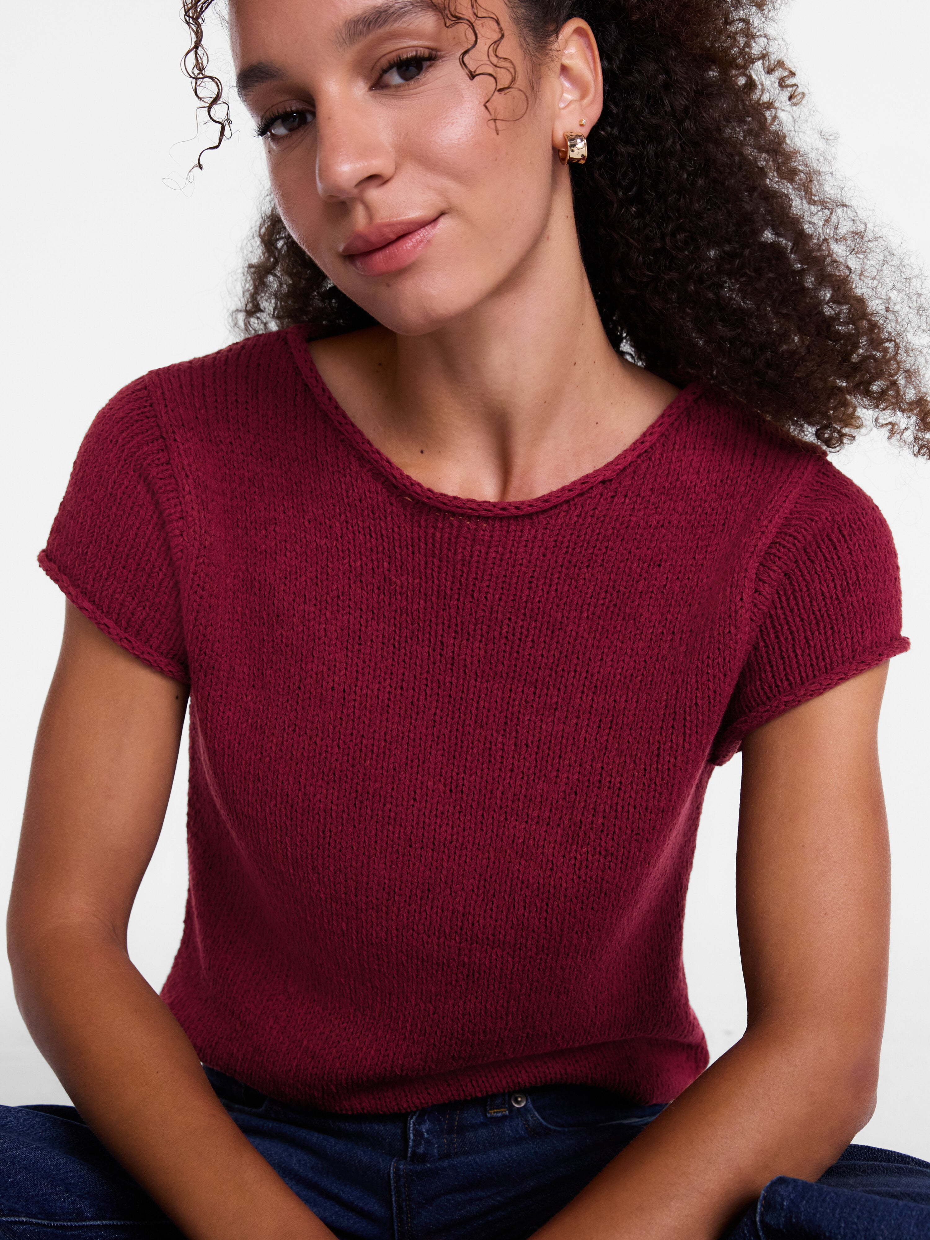 Scenario Women's and Women's Plus Pullover Rollneck Lightweight Sweater with Short Sleeves, Sizes XS-4X