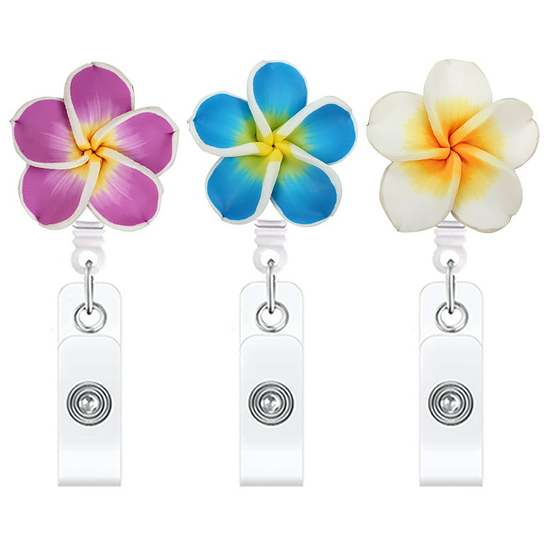 Yesbay 4Pcs Badge Reel 3D Handcrafted Plumeria Shape Elegant Retractable  Flower Badge Clip Office Supplies 