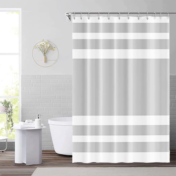 72x72inch Gray and White Stripes Shower Curtain Casual Style Relaxing Spa Horizontal Stripe Texture Design Modern Home Bath Curtain for Bathroom Bathtubs Decoration with Hooks