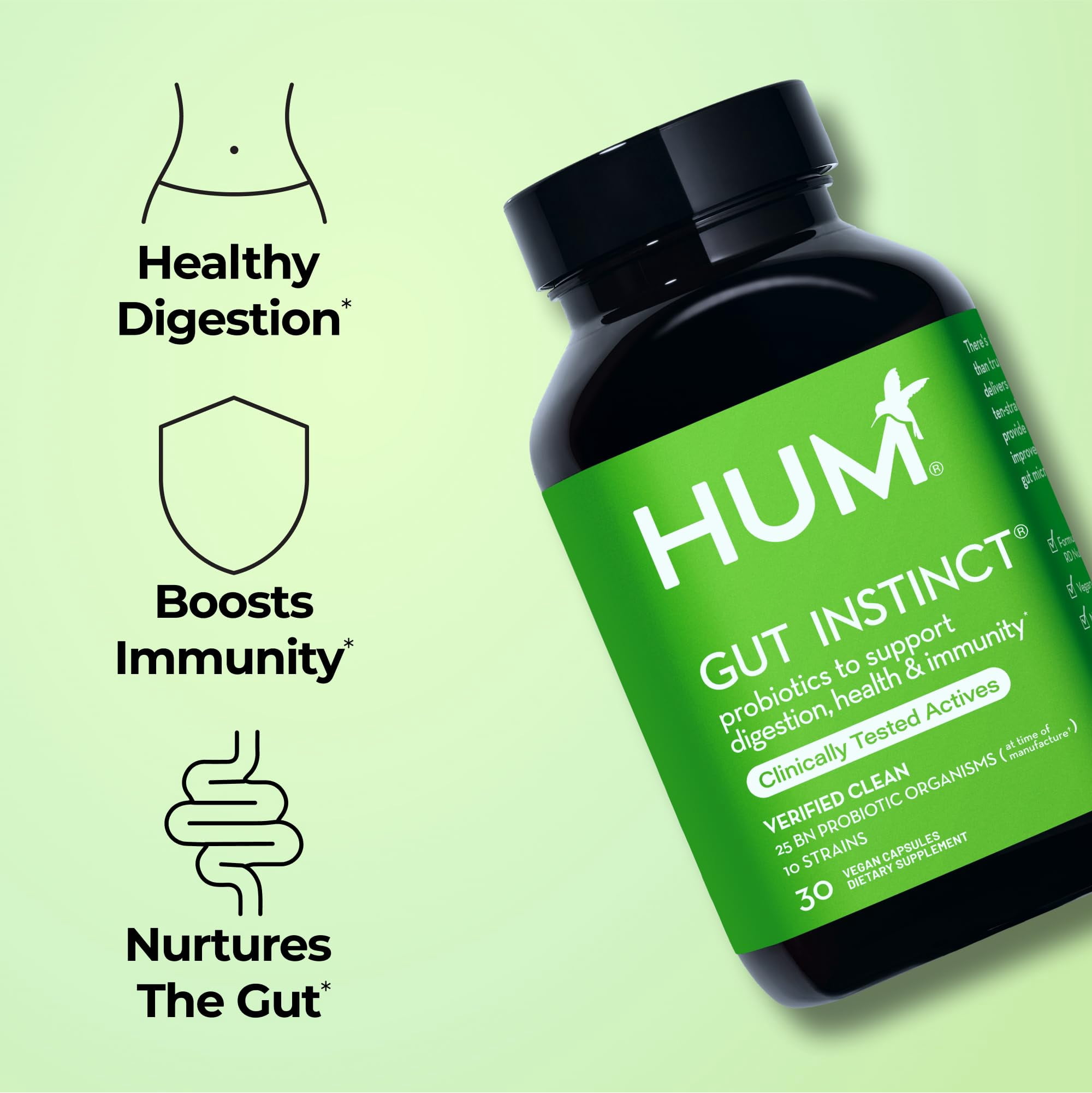 HUM Gut Instinct Daily Probiotics for Digestive & Immune Health, 30ct