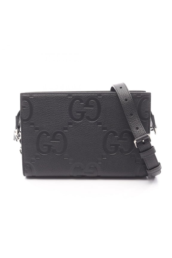 Pre-Owned Gucci Jumbo GG Mini Shoulder Bag, Leather, Men's, Black, 795240 (Good)