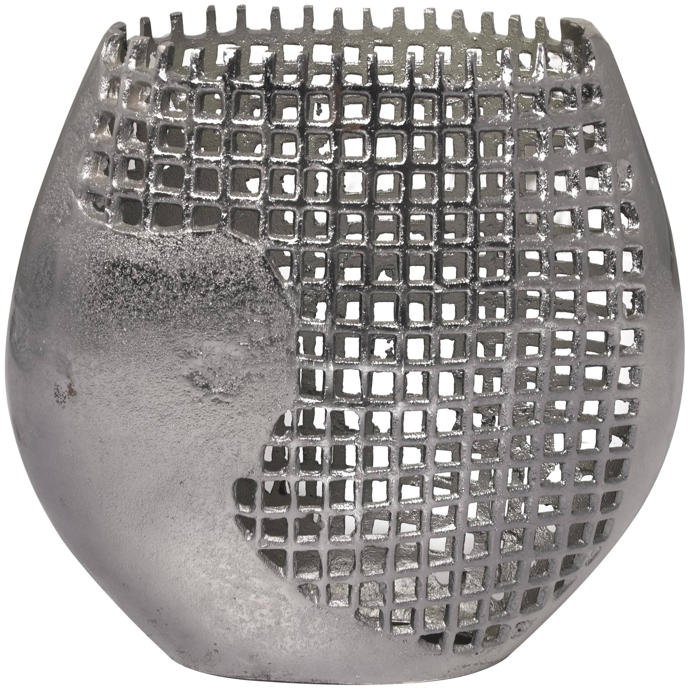 DecMode 12" Abstract Grid Inspired Dark Gray Aluminum Metal Vase with Open Frame Design