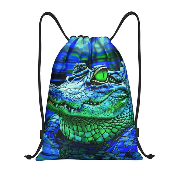Fotbe Colorful Stained Glass Crocodile Bolsa Mochila con Cordón Estampada, Bolsa de Gimnasio Deportiva, Bolsa Cinch, Bolsa con Cordón para Hombres y Mujeres-Medium